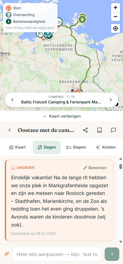 Reisdagboek in Wegweit: de plek Warnemünde Strand met persoonlijke notitie en foto in de dag-voor-dag-weergave